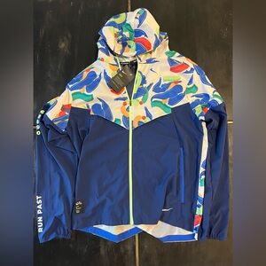 Nike Navy Blue Hooded Jacket with White Multicolor Print